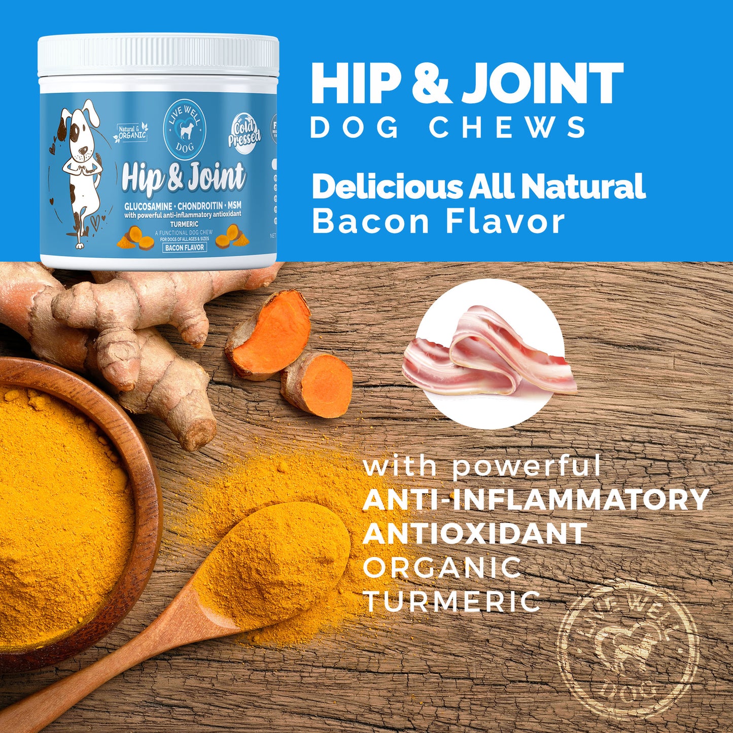 Live Well Dog Hip & Joint Cold Pressed Chews 120 Count for Dogs