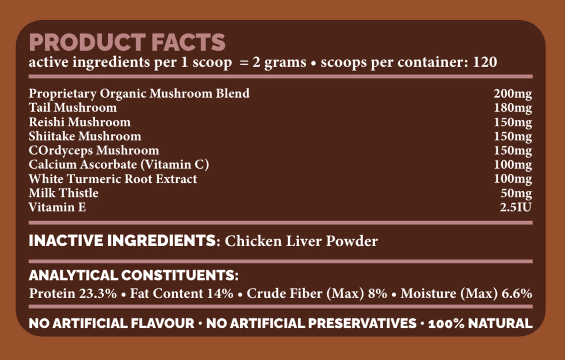 Live Well Dog Immune Mushroom Powder Food Topper for Dogs and Cats 300g