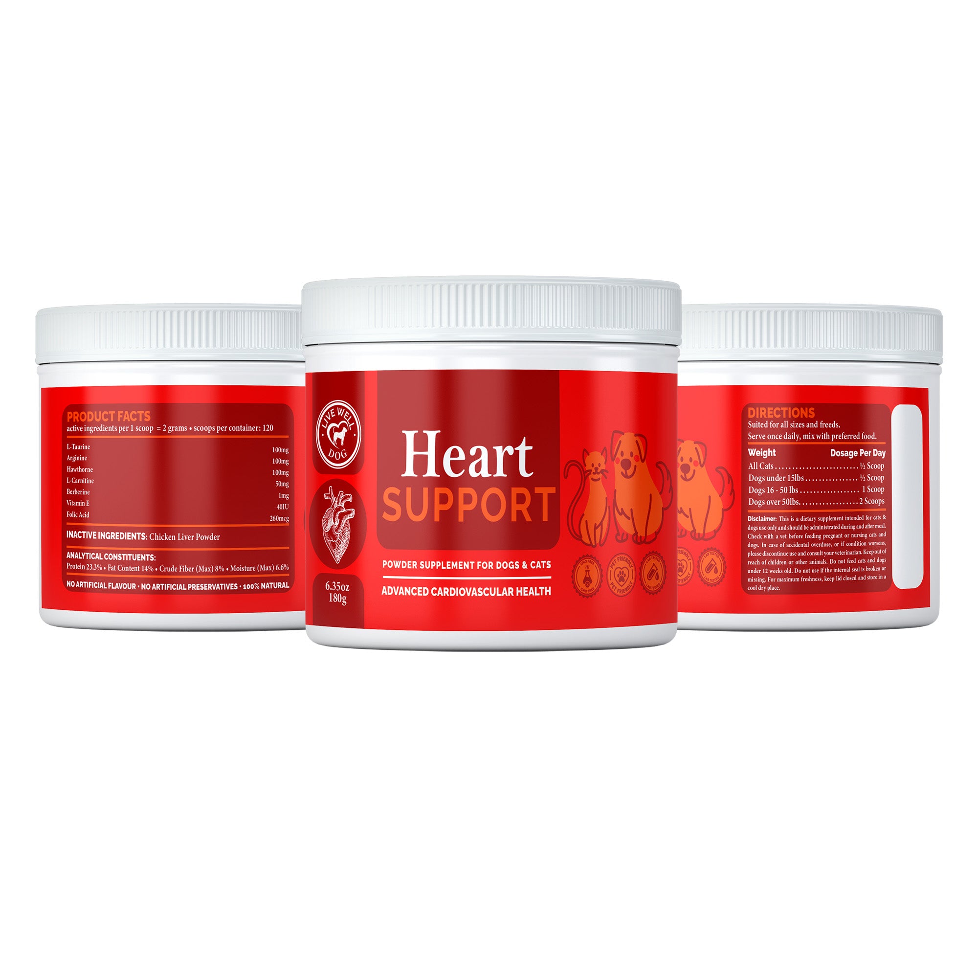 Live Well Dog™ Heart Support Powder, Cardiac & Circulatory Support with Taurine & Hawthorn for Dogs and Cats