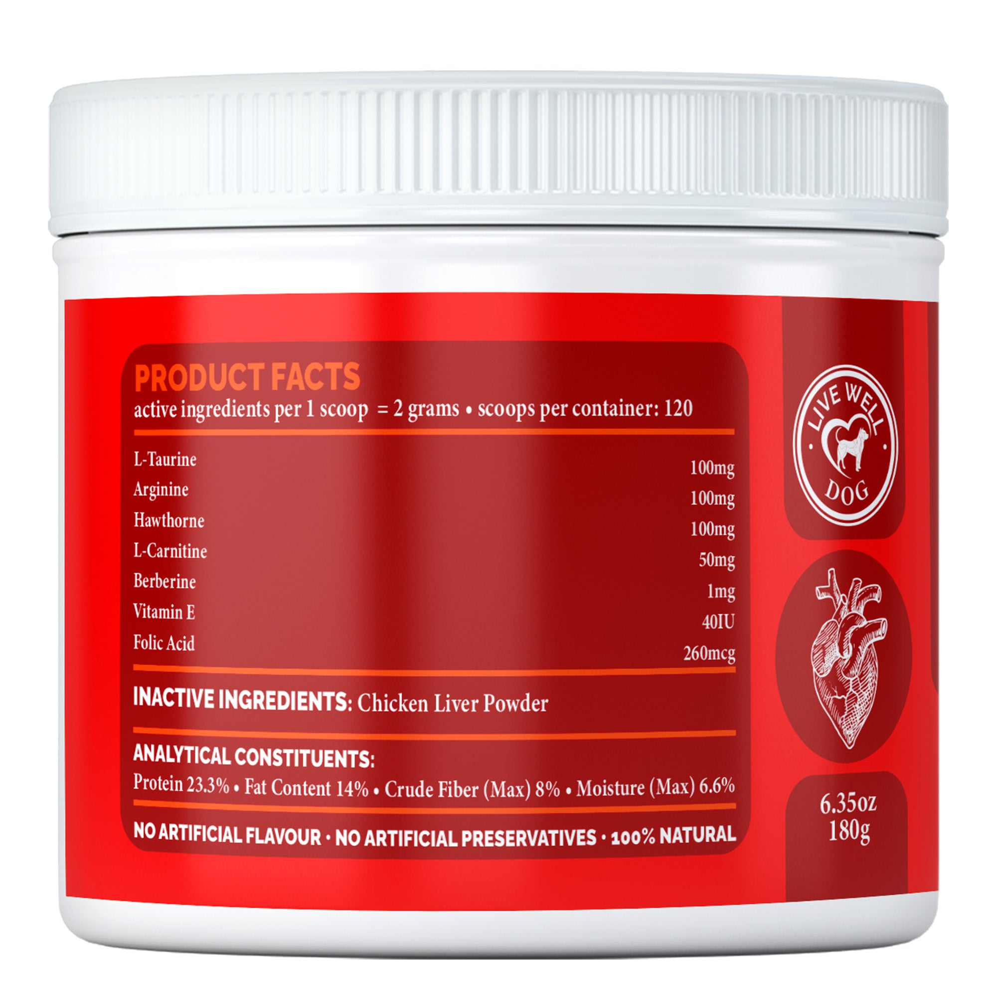 Live Well Dog™ Heart Support Powder, Cardiac & Circulatory Support with Taurine & Hawthorn for Dogs and Cats