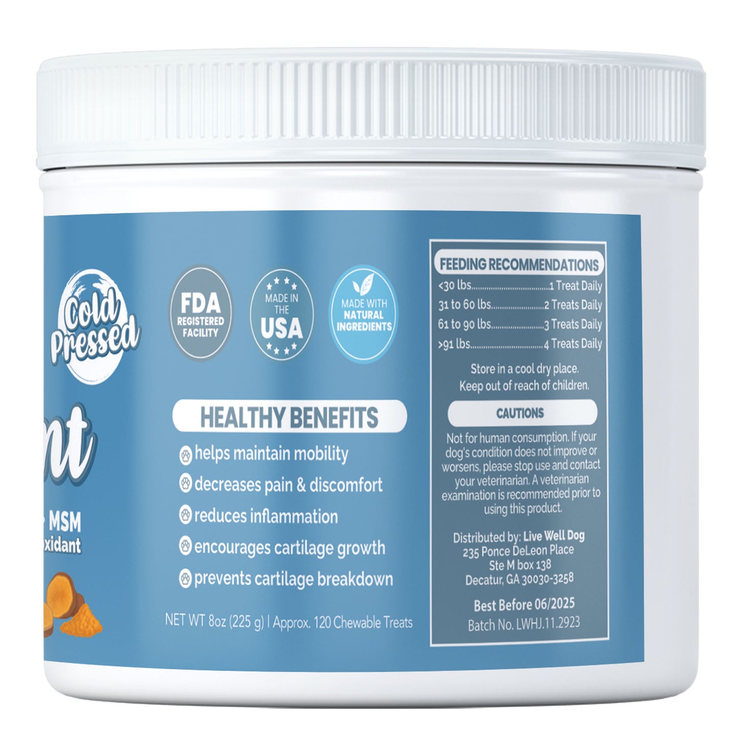 Live Well Dog Hip & Joint Cold Pressed Chews 120 Count for Dogs