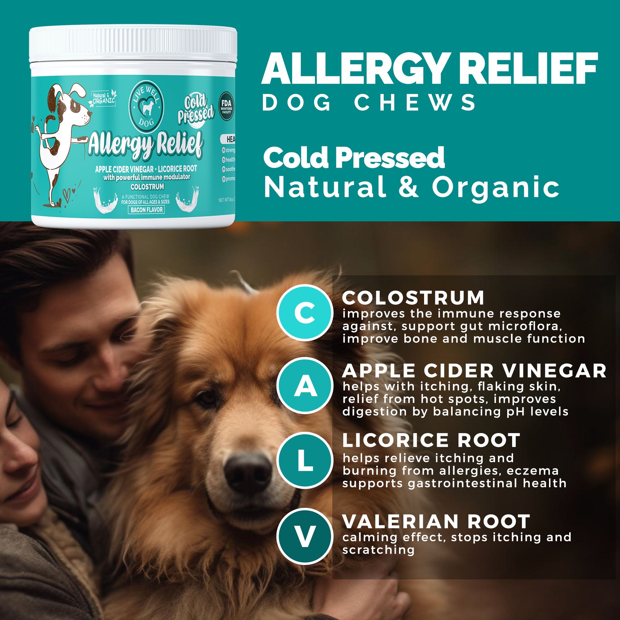 Live Well Dog Allergy Relief Cold Pressed Chew with Colostrum 120 count