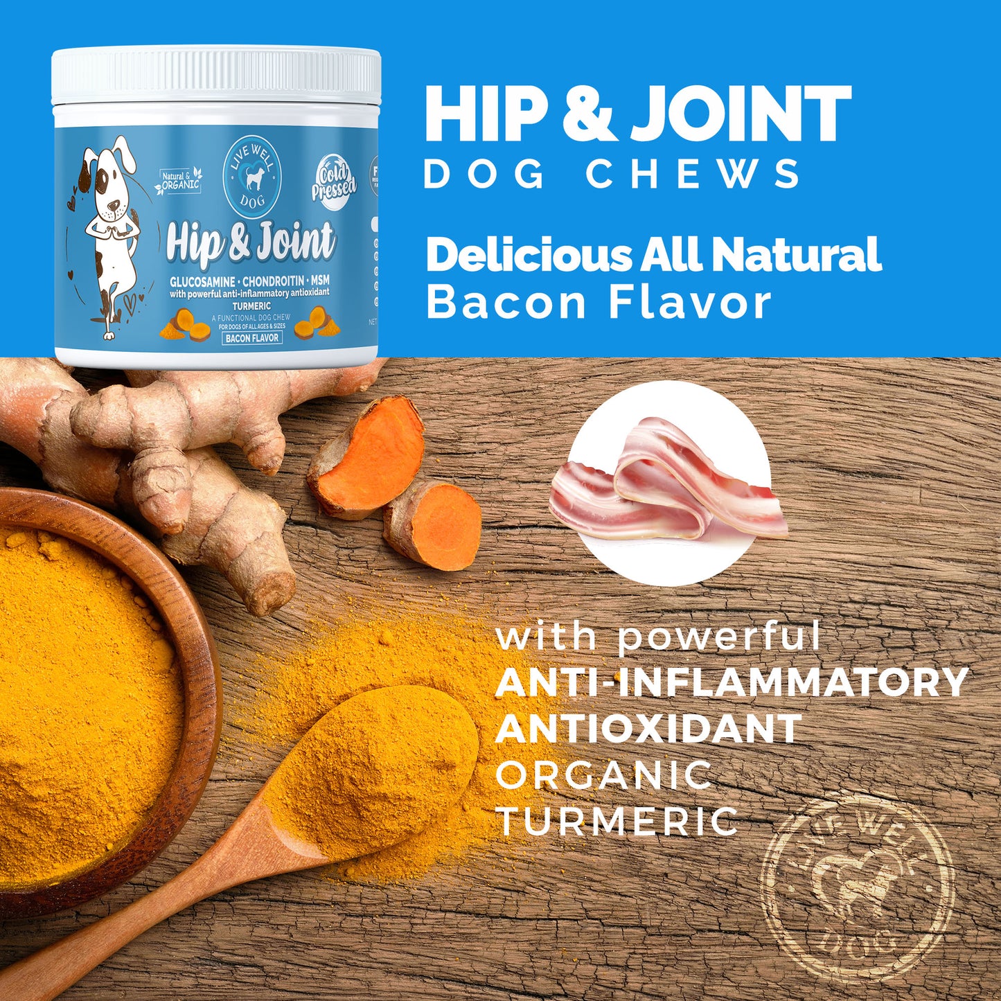 Live Well Dog Hip & Joint Cold pressed Chews with Turmeric 120 Count