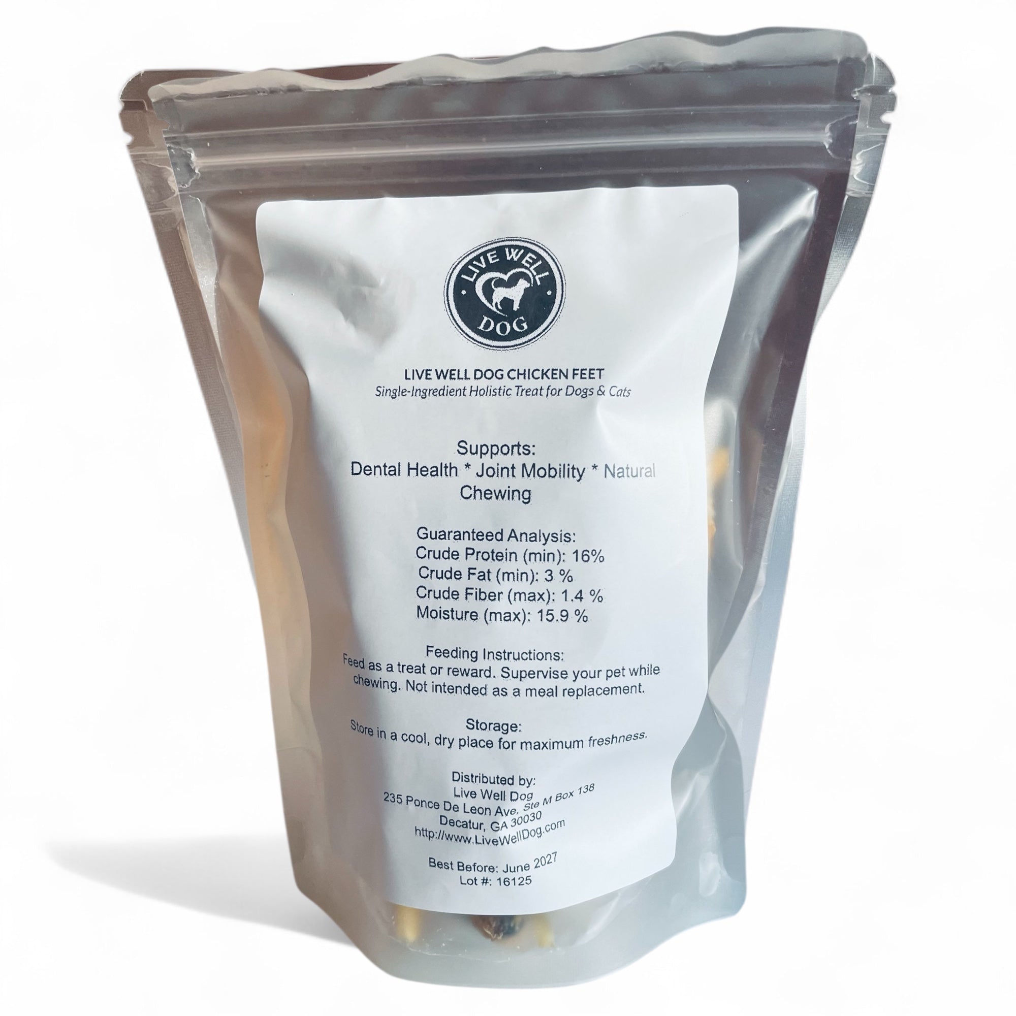 Live Well Dogs Dehydrated Chicken Feet – 6 PackNatural Dental Chew; Holistic Treat for Dogs and Cats