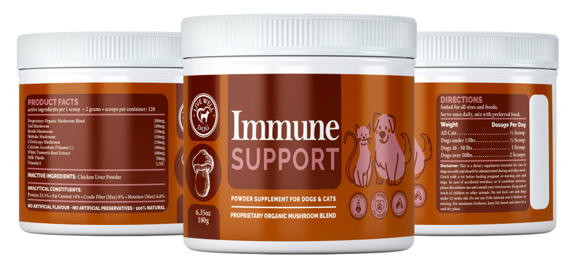 Live Well Dog Immune Mushroom Powder Food Topper for Dogs and Cats 300g