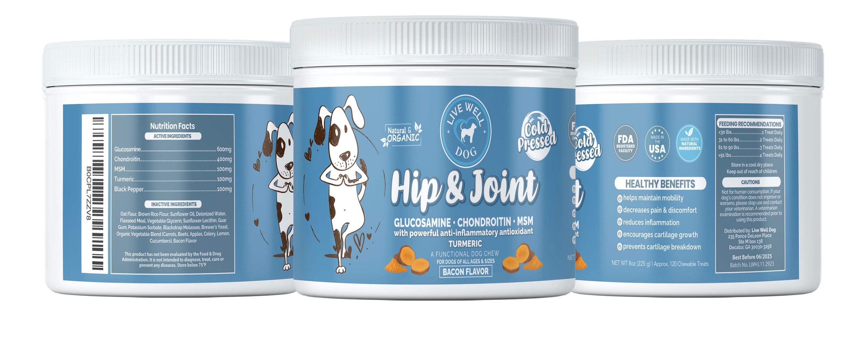 Live Well Dog Hip & Joint Cold pressed Chews with Turmeric 120 Count