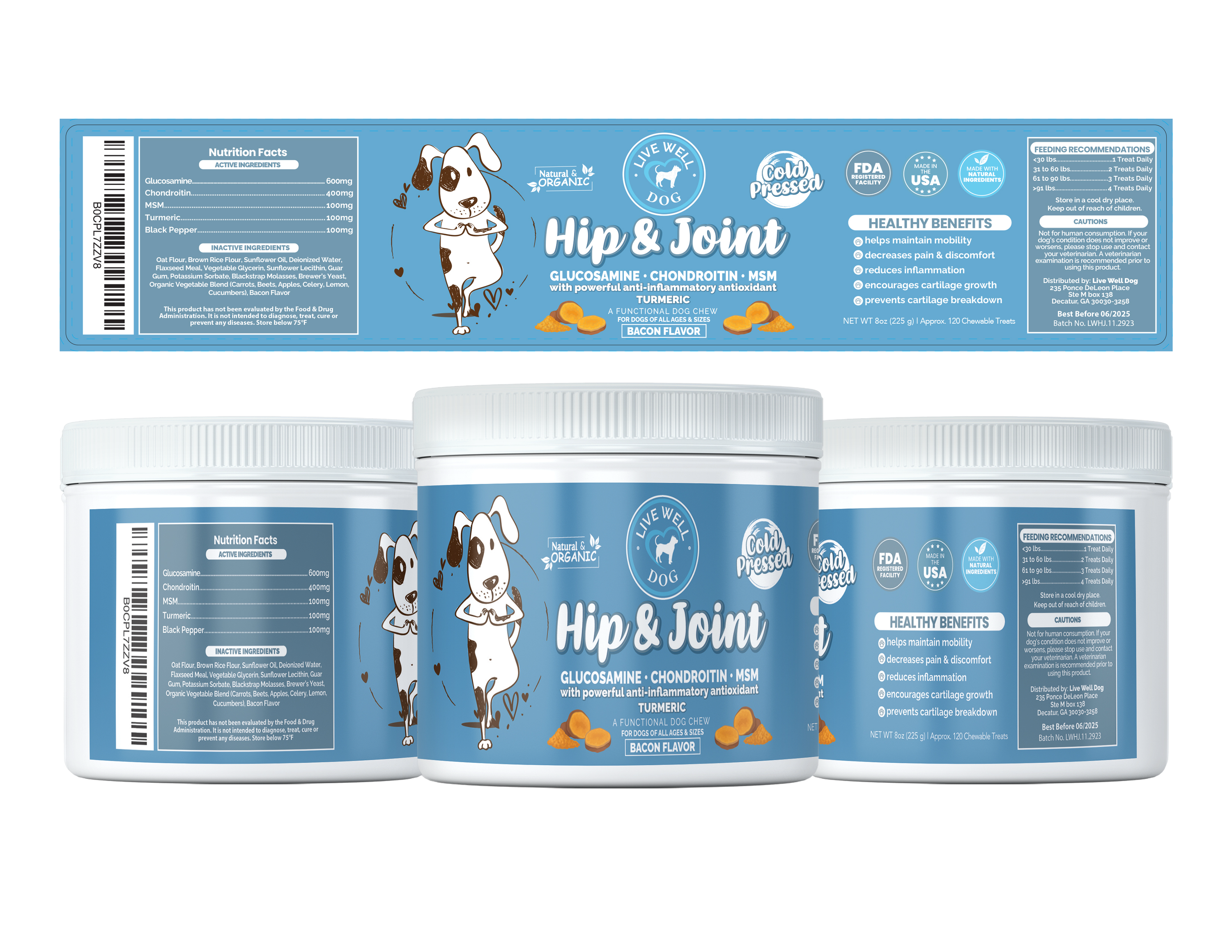 Live Well Dog Hip & Joint Cold pressed Chews with Turmeric 120 Count