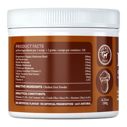 Live Well Dog™ Immune Support Powder (Mushrooms)  Functional Mushroom Immune Blend for Dogs