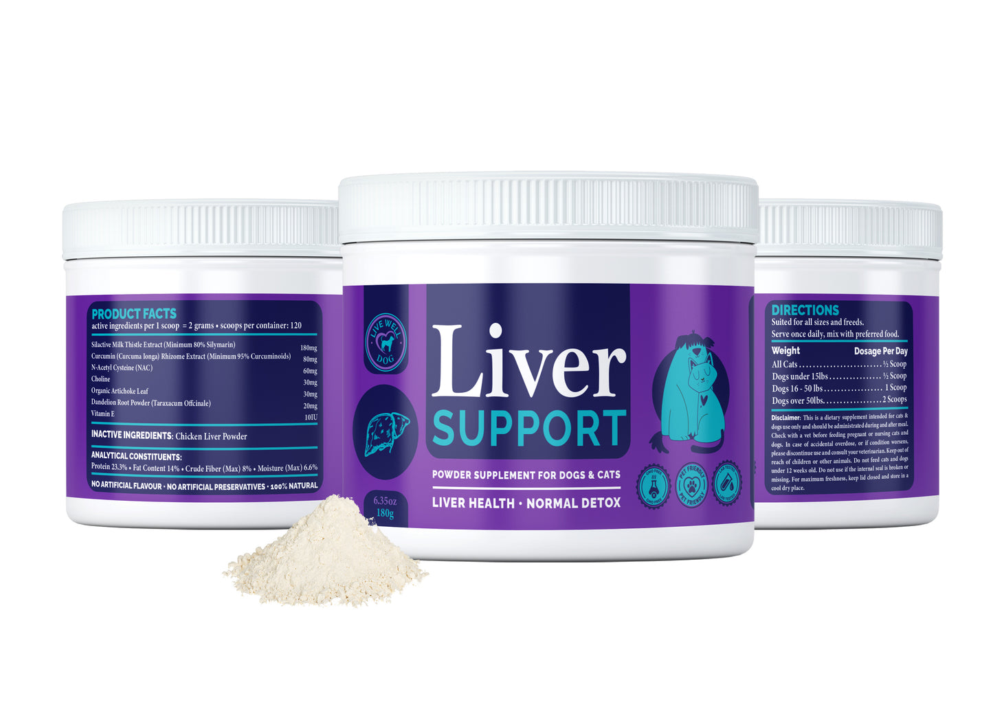 Live Well Dog Liver Support Powder Food Topper for Dogs & Cats 300g