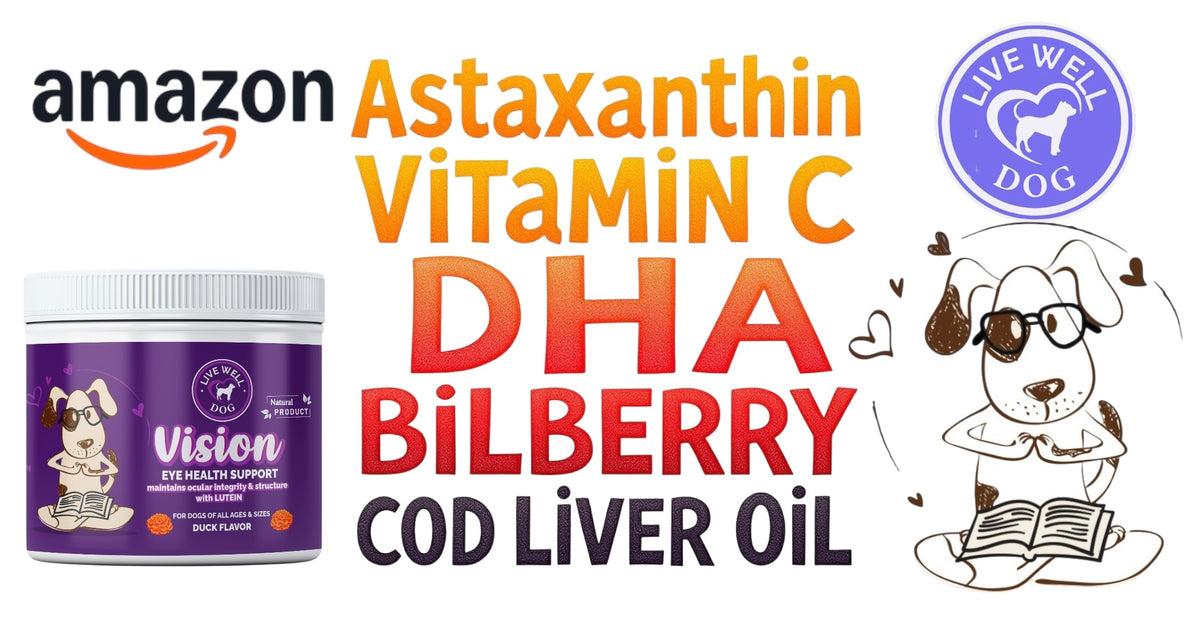 Live Well Dog Vision Support soft chews for dogs with astaxanthin, vitamin C, DHA, bilberry and cod liver oil
