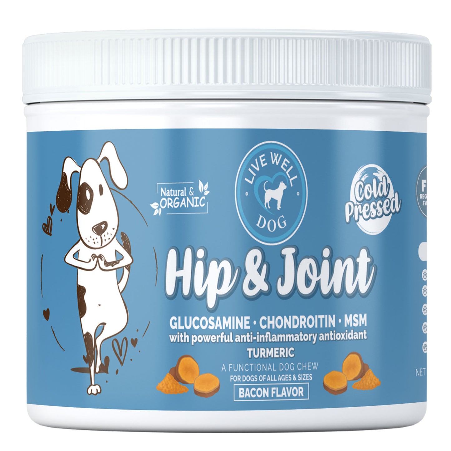 Live Well Dog Hip & Joint Cold pressed Chews with Turmeric 120 Count