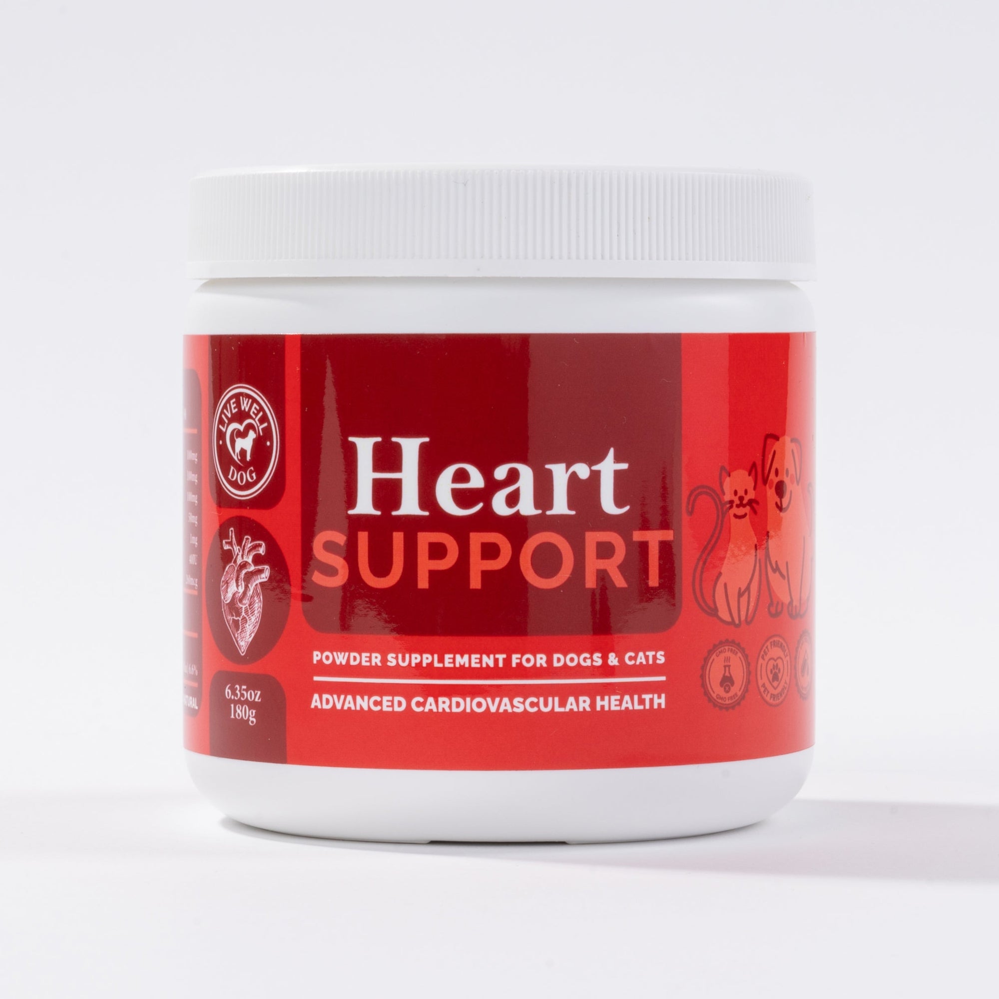 Live Well Dog Heart Support for Cats and Dogs, Veterinarian Formulated Powder Food Topper 6.35 oz
