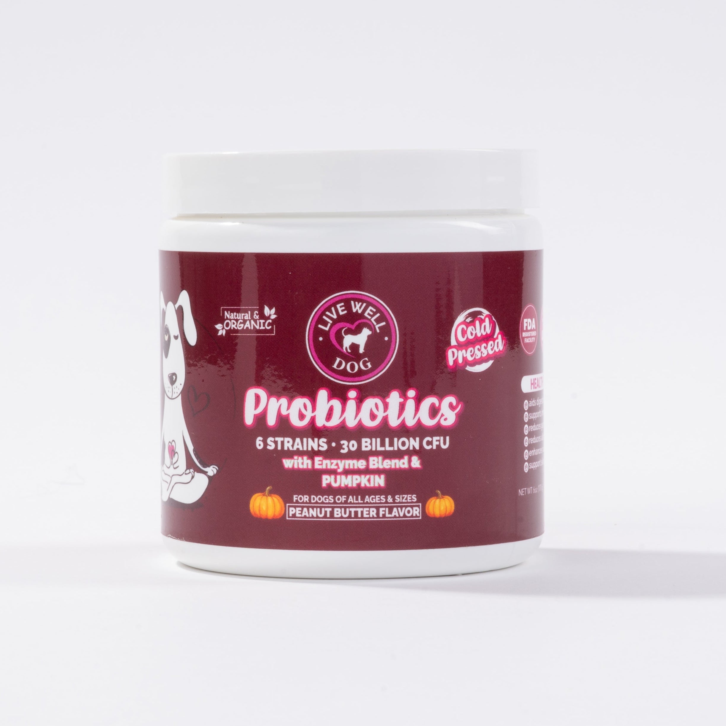 Probiotics Chew, 6 Strains, 30 Billion CFU, Canine Specific, Cold Pressed, Veterinary Nutritionist Formulated, Made with Human Grade Ingredients, Plant Based Made n The USA