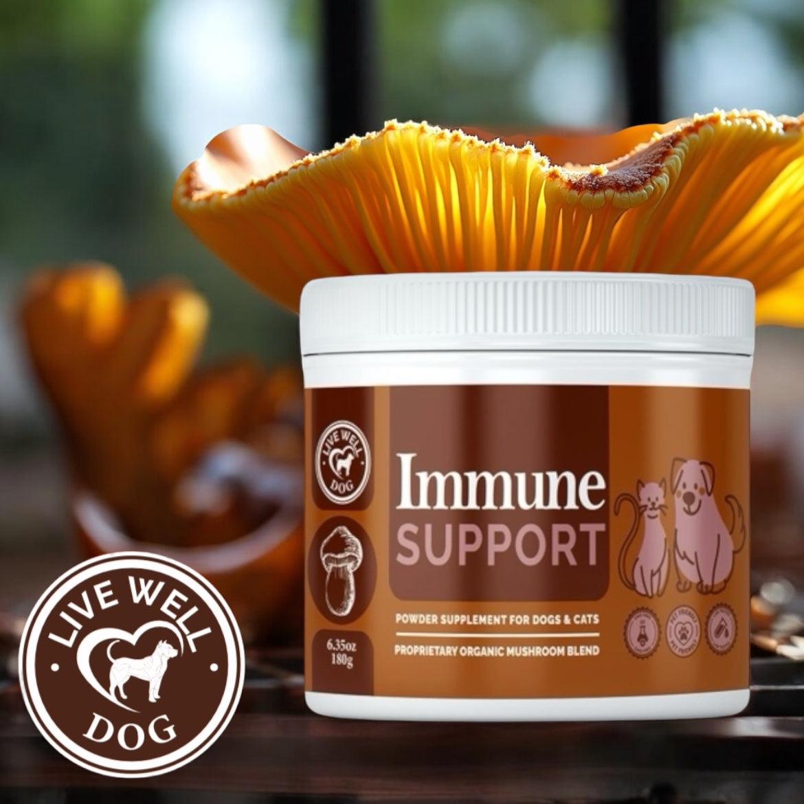 Live Well Dog Immune Mushroom Powder Food Topper for Dogs and Cats 300g