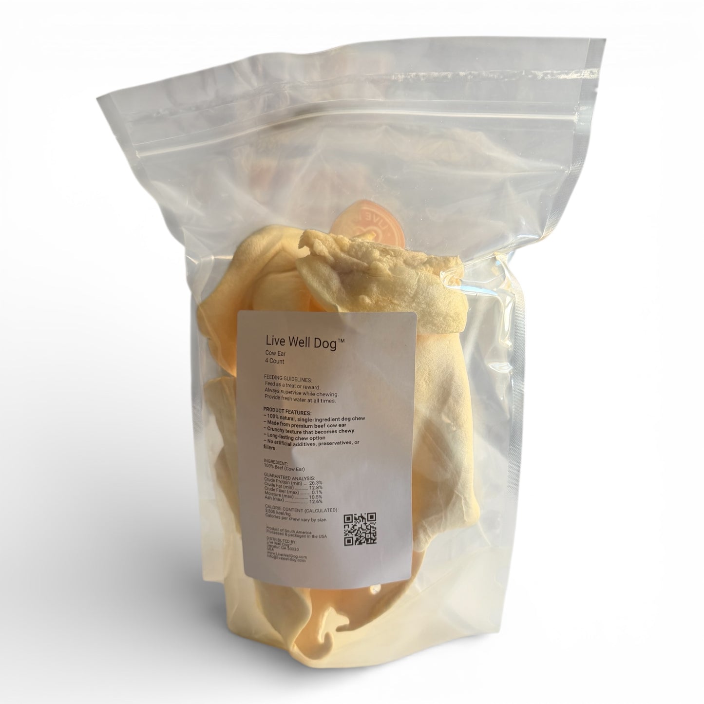 Single-Ingredient Natural Cow Ear Chews (Jumbo) – 4 Pack | 100% Beef