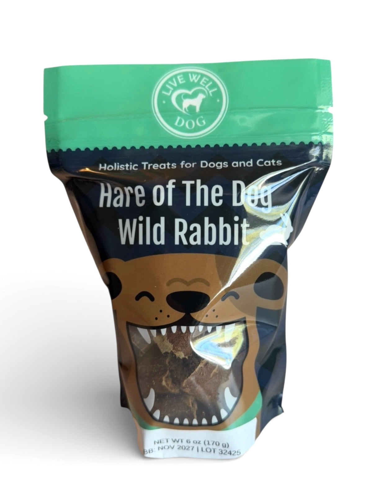 Live Well Dog Hare of the Dog Wild Rabbit treats 6 oz single ingredient wild hare made in USA
